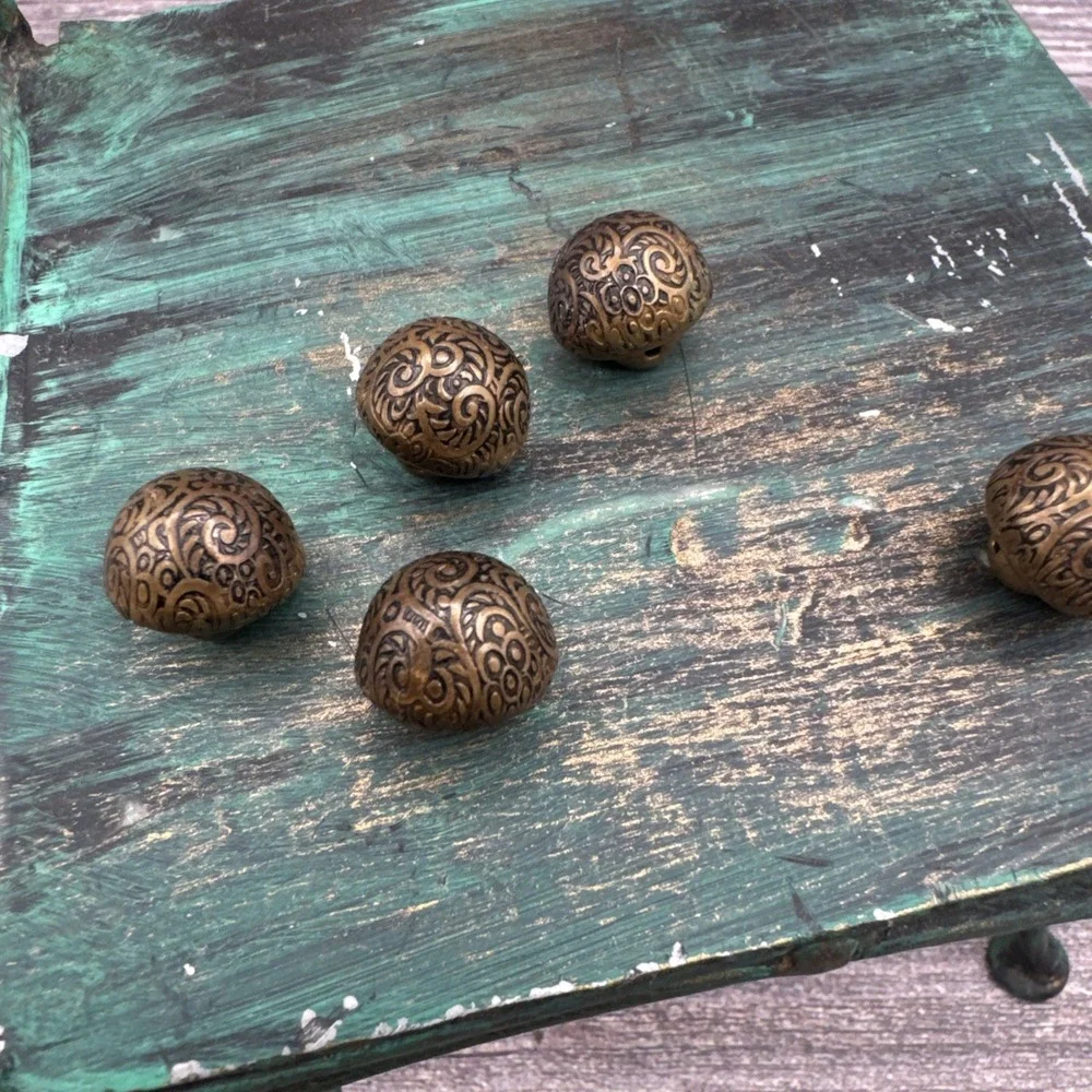 Vintage Brass 1940's Round Ball Buttons Lot of 4 Rare Designs  Sewing Crafting
